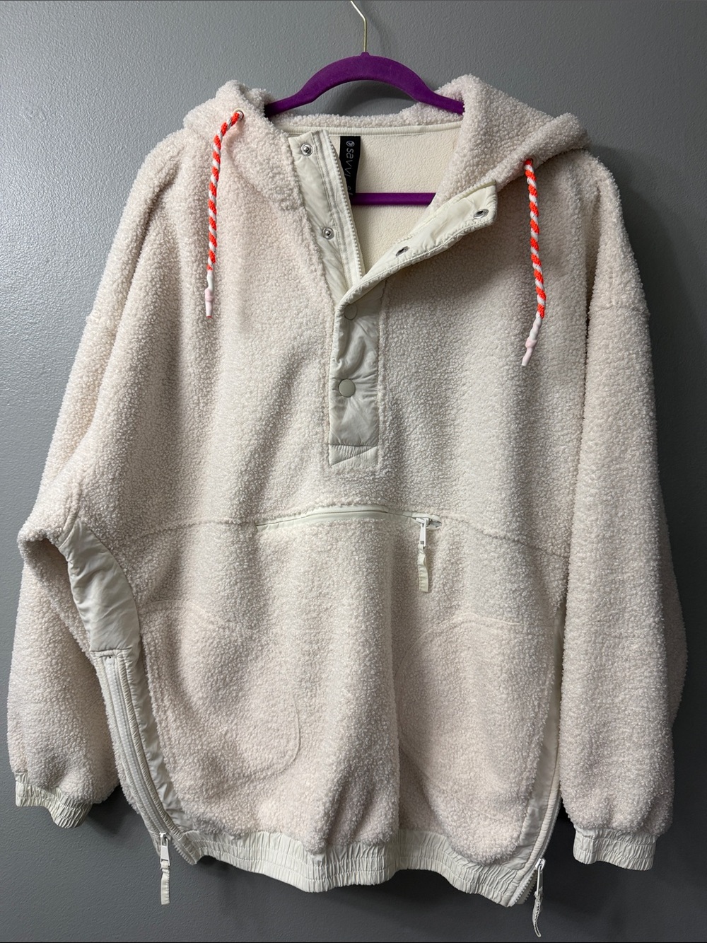 Savvi Rae Oversized Sherpa Hoodie in a cream color. Medium